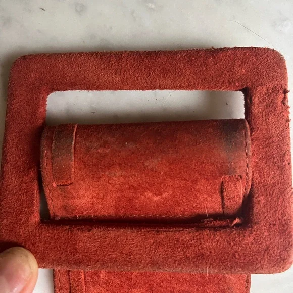 VTG 80s Bibo Folk Flowerchild Avant Garde Boho Hippie Orange Wide Suede Belt M - Picture 4 of 8